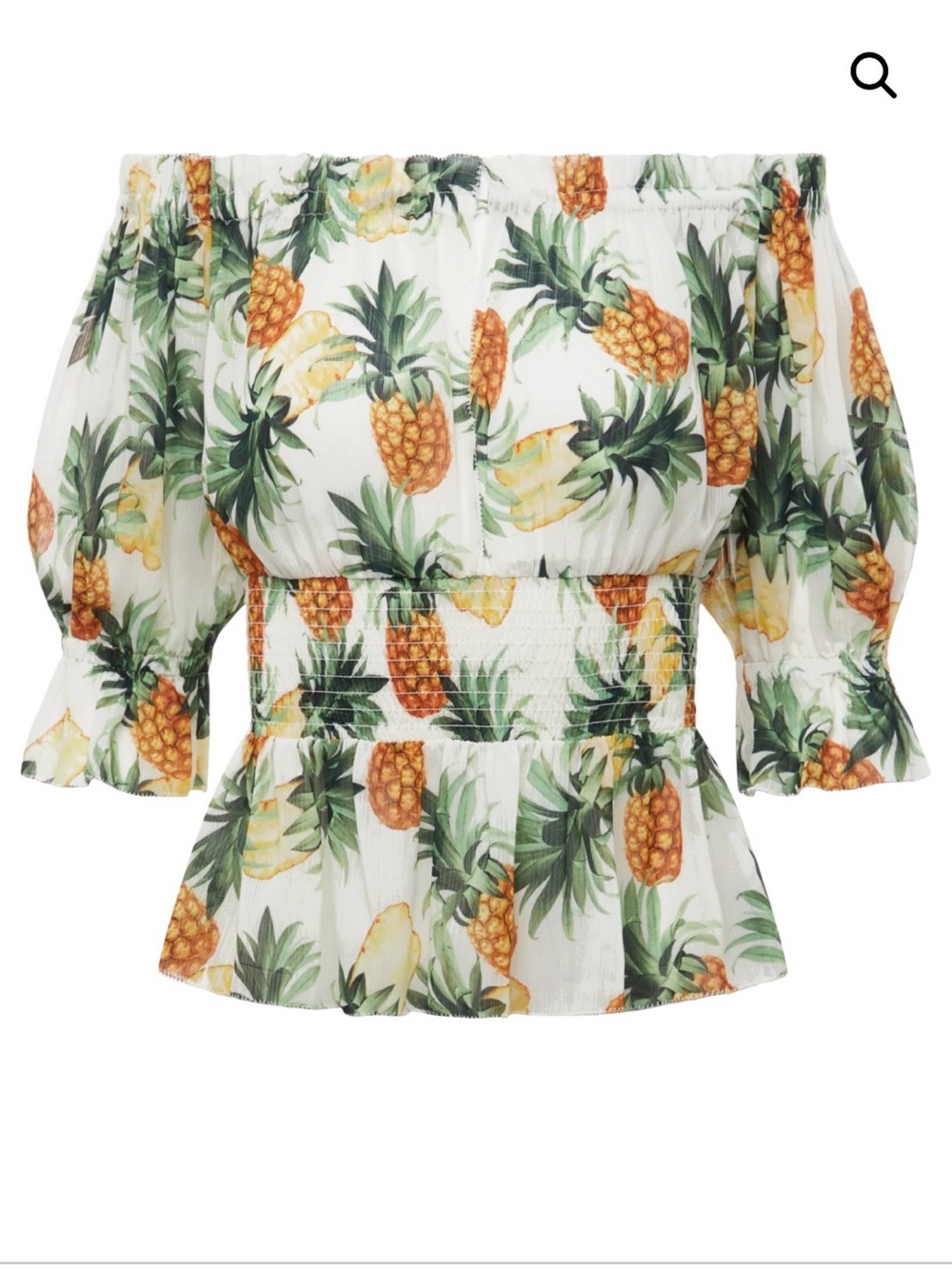 L'AGENCE White Pineapple-Print Off-Shoulder Blouse